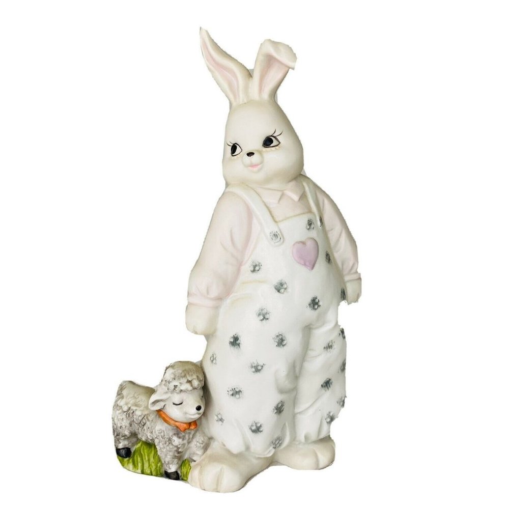 Bunny Rabbit  Figurine porcelain 7.5" with lamb Easter decoration